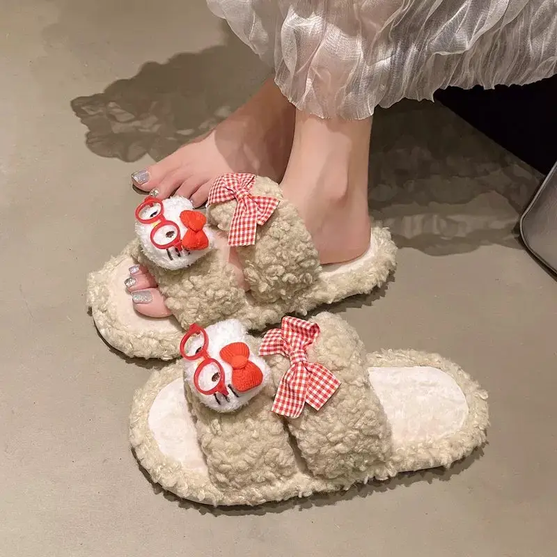 Cute Bow Slippers Winter Warm Cotton - Image 5
