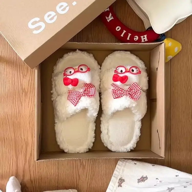 Cute Bow Slippers Winter Warm Cotton — feature 10