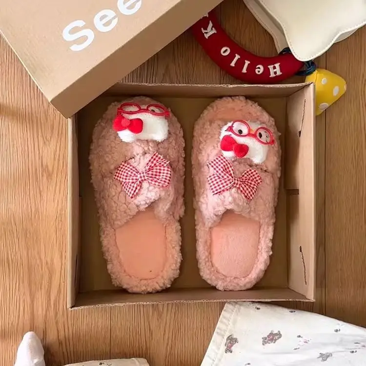 Cute Bow Slippers Winter Warm Cotton — feature 11