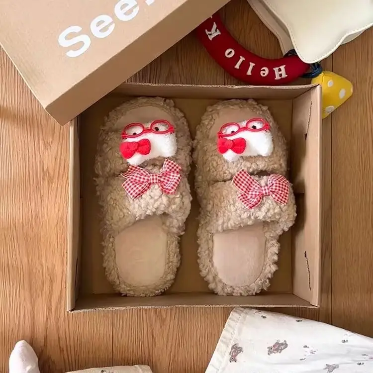 Cute Bow Slippers Winter Warm Cotton — feature 12