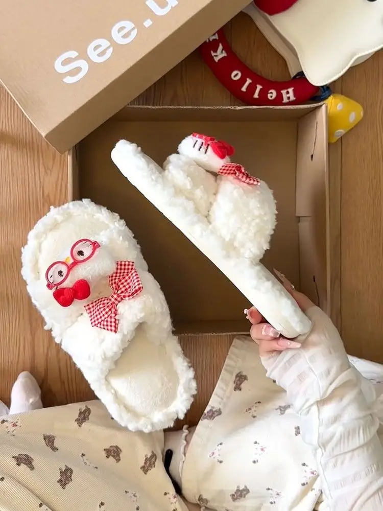 Cute Bow Slippers Winter Warm Cotton — feature 14