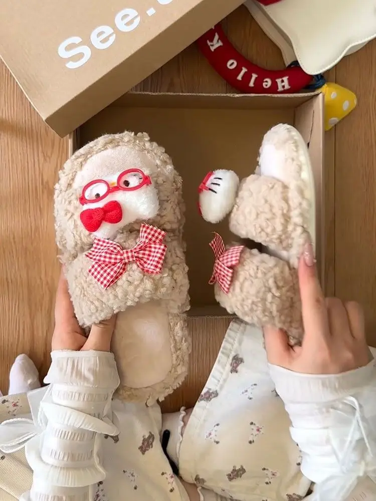 Cute Bow Slippers Winter Warm Cotton — feature 16