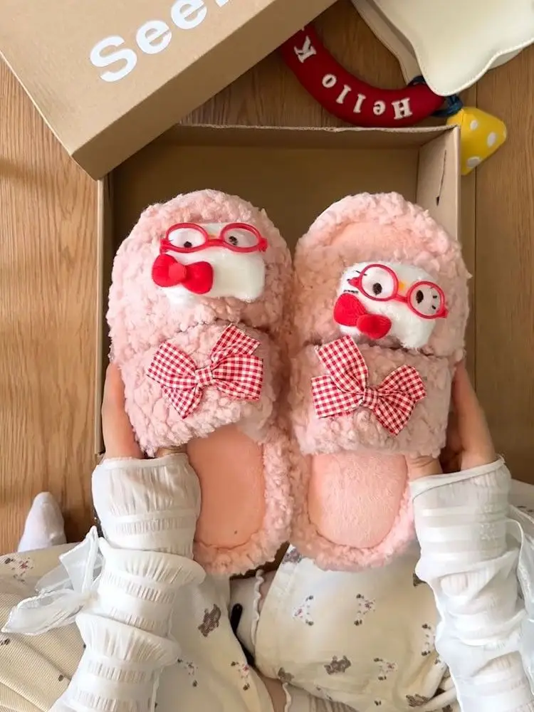 Cute Bow Slippers Winter Warm Cotton — feature 18