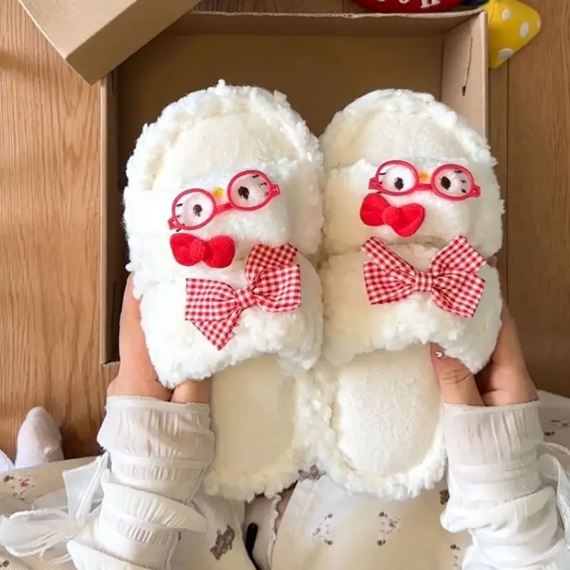 Cute Bow Slippers Winter Warm Cotton - Image 2