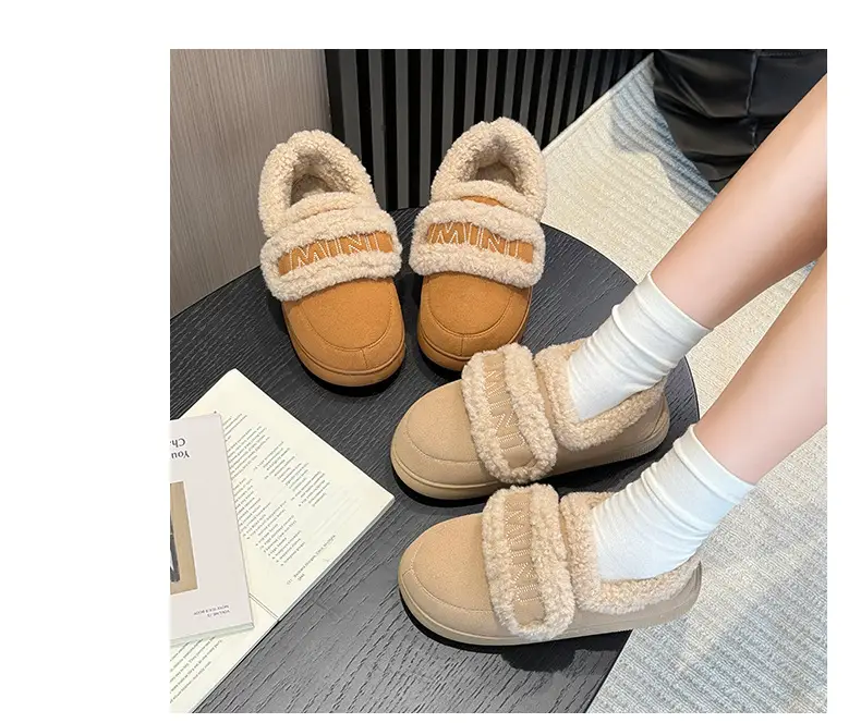 Qidan Shoe Factory Cotton Slippers Women's Autumn and Winter Korean Style Home Indoor Fleece-Lined Warm Anti-Slip Bag Heel Furry Slippers — feature 10