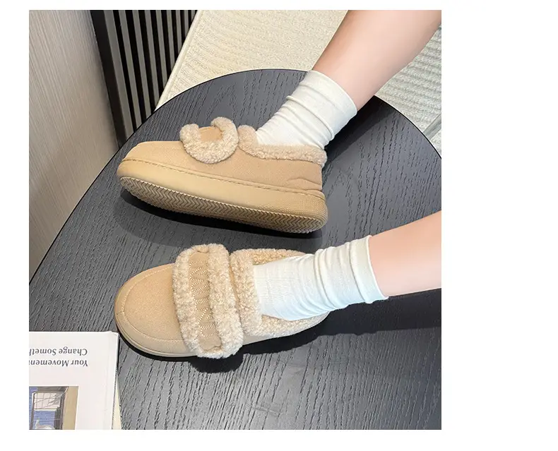 Qidan Shoe Factory Cotton Slippers Women's Autumn and Winter Korean Style Home Indoor Fleece-Lined Warm Anti-Slip Bag Heel Furry Slippers — feature 11