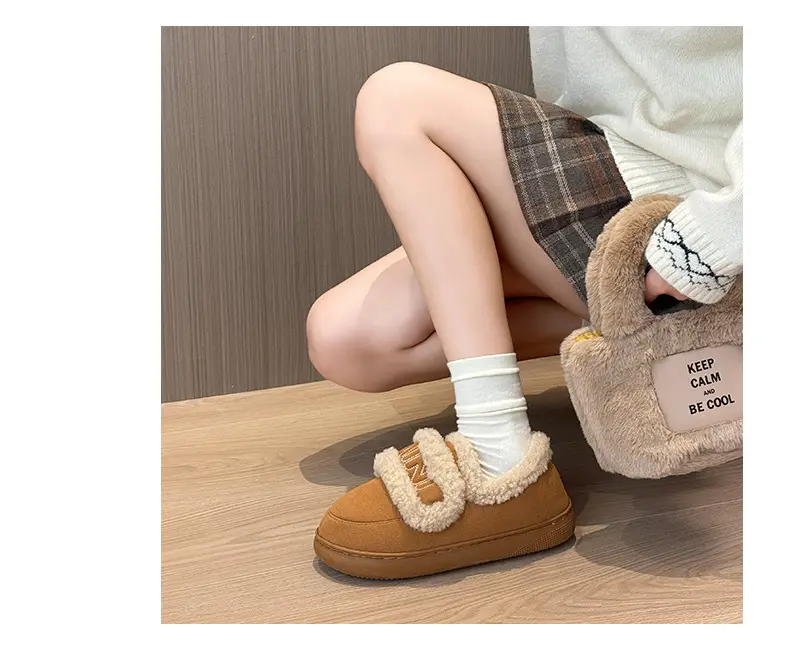 Qidan Shoe Factory Cotton Slippers Women's Autumn and Winter Korean Style Home Indoor Fleece-Lined Warm Anti-Slip Bag Heel Furry Slippers — feature 12