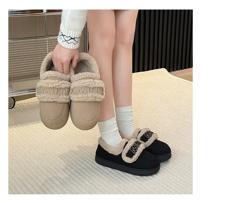 Qidan Shoe Factory Cotton Slippers Women's Autumn and Winter Korean Style Home Indoor Fleece-Lined Warm Anti-Slip Bag Heel Furry Slippers — feature 13
