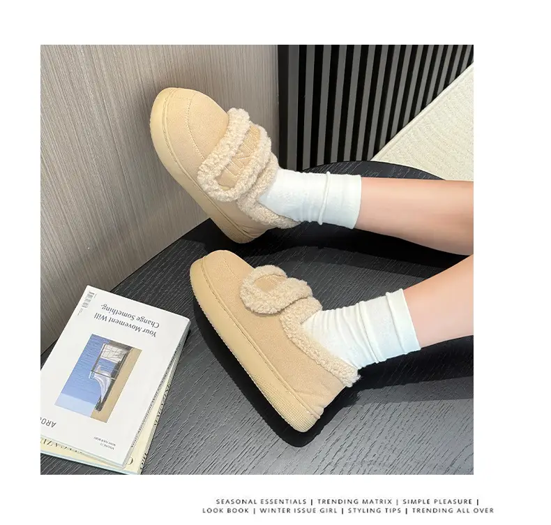 Qidan Shoe Factory Cotton Slippers Women's Autumn and Winter Korean Style Home Indoor Fleece-Lined Warm Anti-Slip Bag Heel Furry Slippers — feature 4
