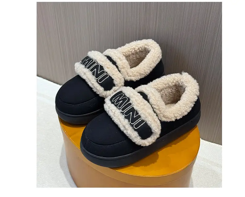 Qidan Shoe Factory Cotton Slippers Women's Autumn and Winter Korean Style Home Indoor Fleece-Lined Warm Anti-Slip Bag Heel Furry Slippers — feature 5