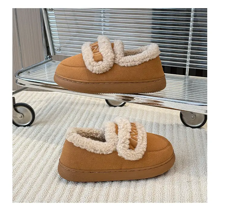Qidan Shoe Factory Cotton Slippers Women's Autumn and Winter Korean Style Home Indoor Fleece-Lined Warm Anti-Slip Bag Heel Furry Slippers — feature 6