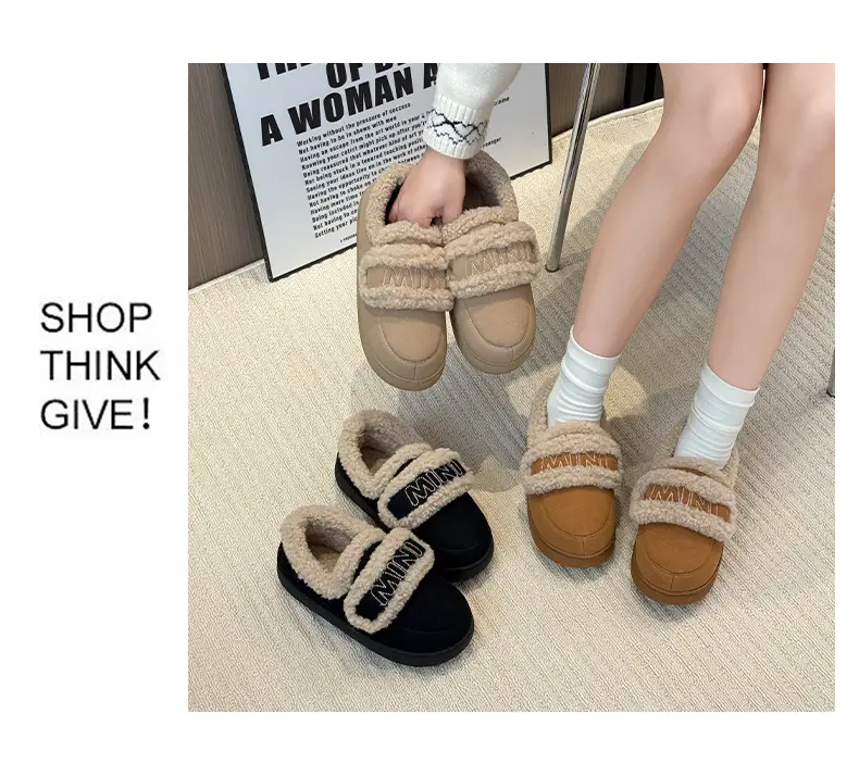 Qidan Shoe Factory Cotton Slippers Women's Autumn and Winter Korean Style Home Indoor Fleece-Lined Warm Anti-Slip Bag Heel Furry Slippers — feature 8