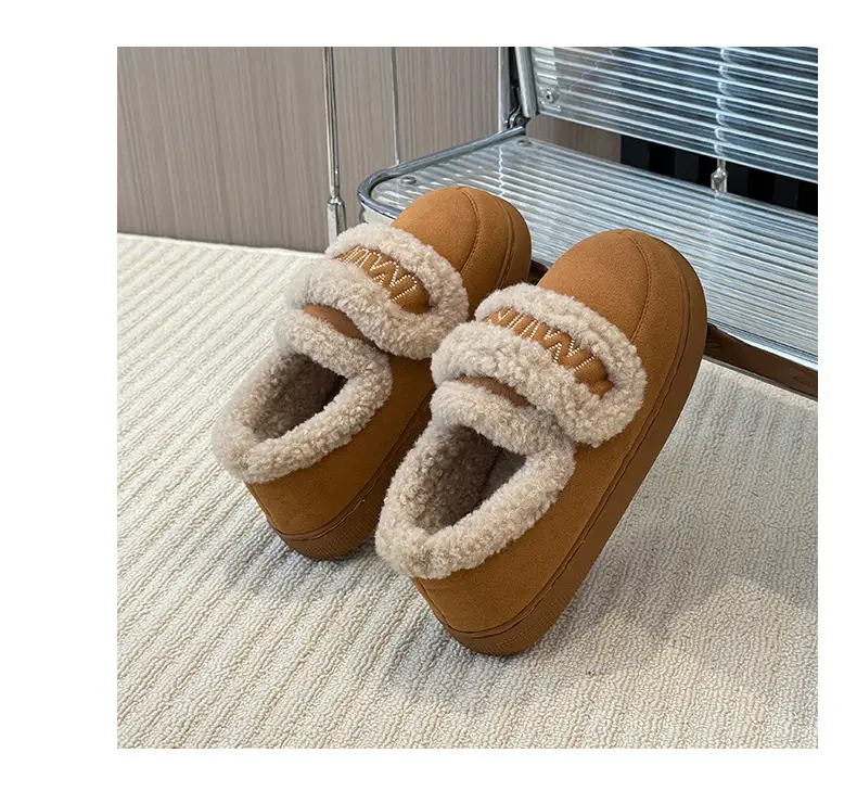Qidan Shoe Factory Cotton Slippers Women's Autumn and Winter Korean Style Home Indoor Fleece-Lined Warm Anti-Slip Bag Heel Furry Slippers — feature 9