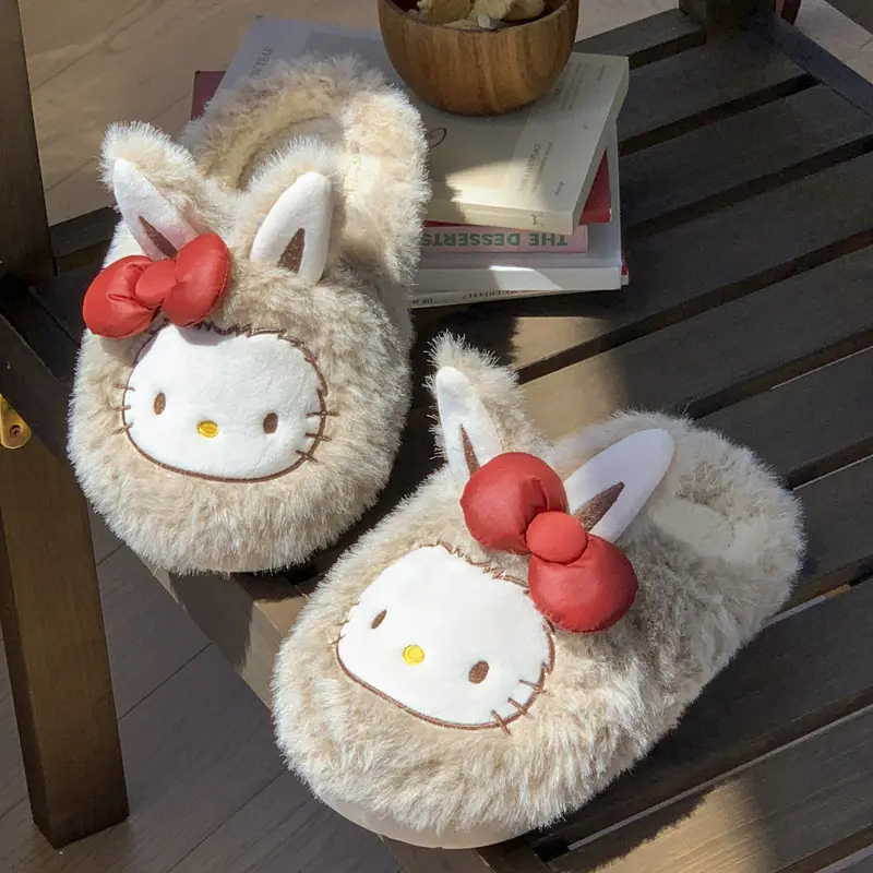 Stuffed Cotton Slippers for Women, Cute Autumn and Winter New Style Cartoon Thickeneded Furry Rabbit Ears Home Non-Slip Slippers - Image 5