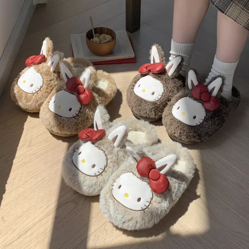 Stuffed Cotton Slippers for Women, Cute Autumn and Winter New Style Cartoon Thickeneded Furry Rabbit Ears Home Non-Slip Slippers - Image 6