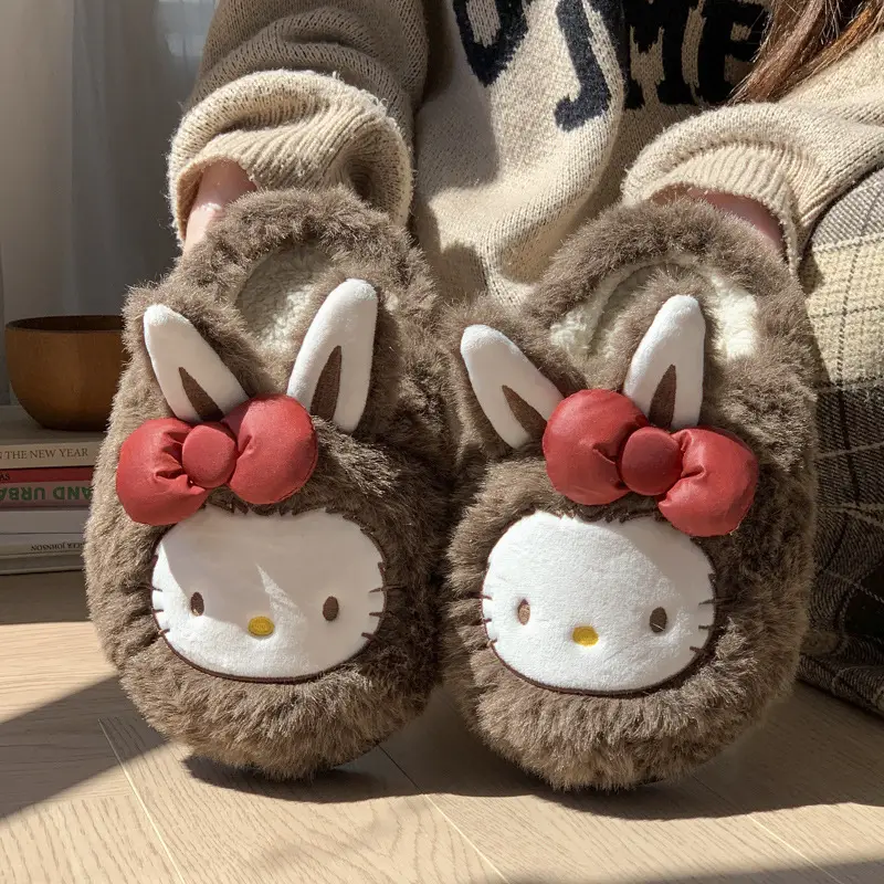 Stuffed Cotton Slippers for Women, Cute Autumn and Winter New Style Cartoon Thickeneded Furry Rabbit Ears Home Non-Slip Slippers - Image 7