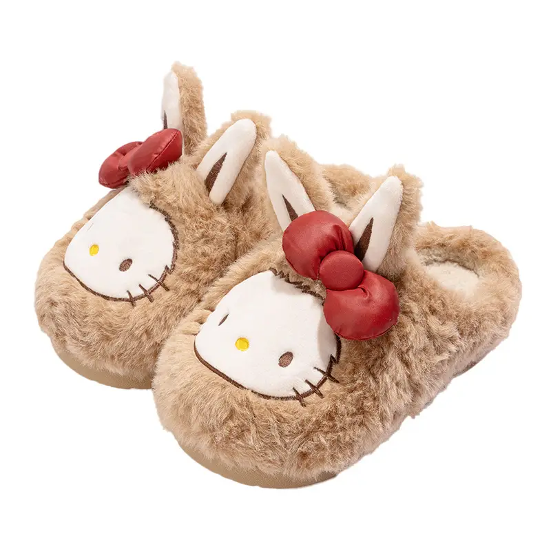 Stuffed Cotton Slippers for Women, Cute Autumn and Winter New Style Cartoon Thickeneded Furry Rabbit Ears Home Non-Slip Slippers - Image 8
