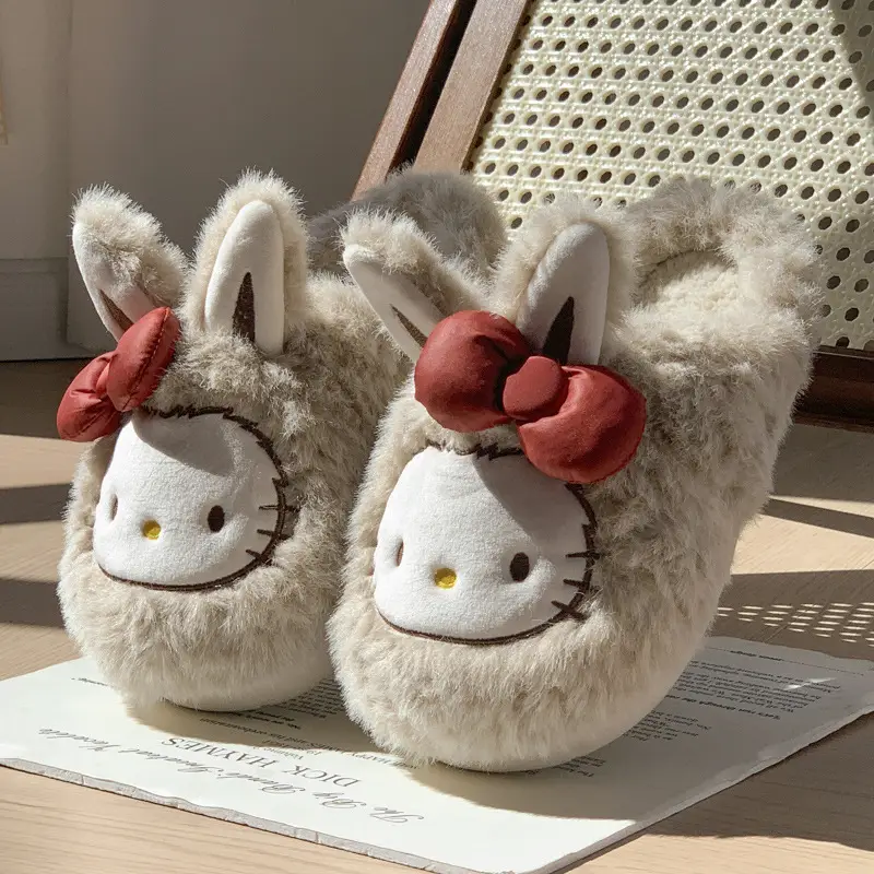 Stuffed Cotton Slippers for Women, Cute Autumn and Winter New Style Cartoon Thickeneded Furry Rabbit Ears Home Non-Slip Slippers - Image 3