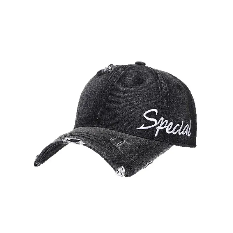 Women Black Distressed Cap with "Special" Embroidery - Image 7