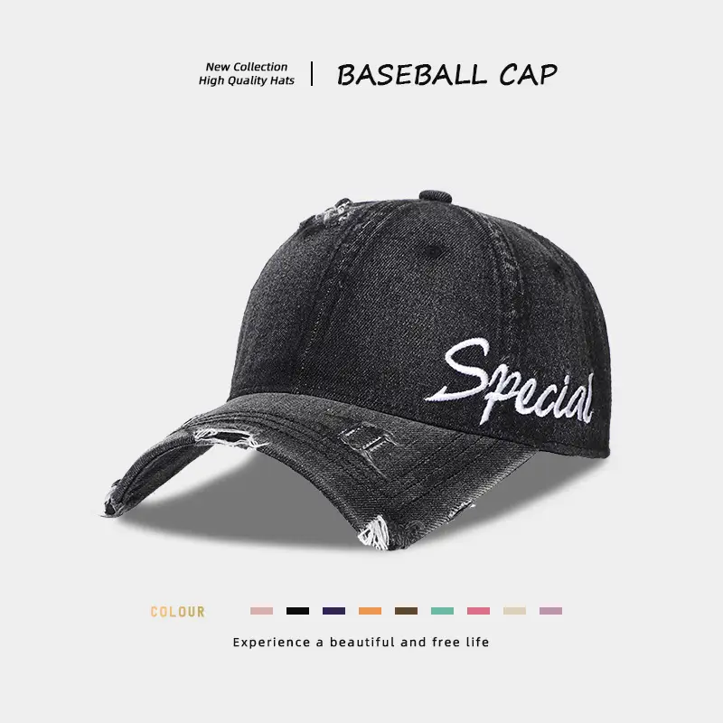 Women Black Distressed Cap with "Special" Embroidery - Image 2