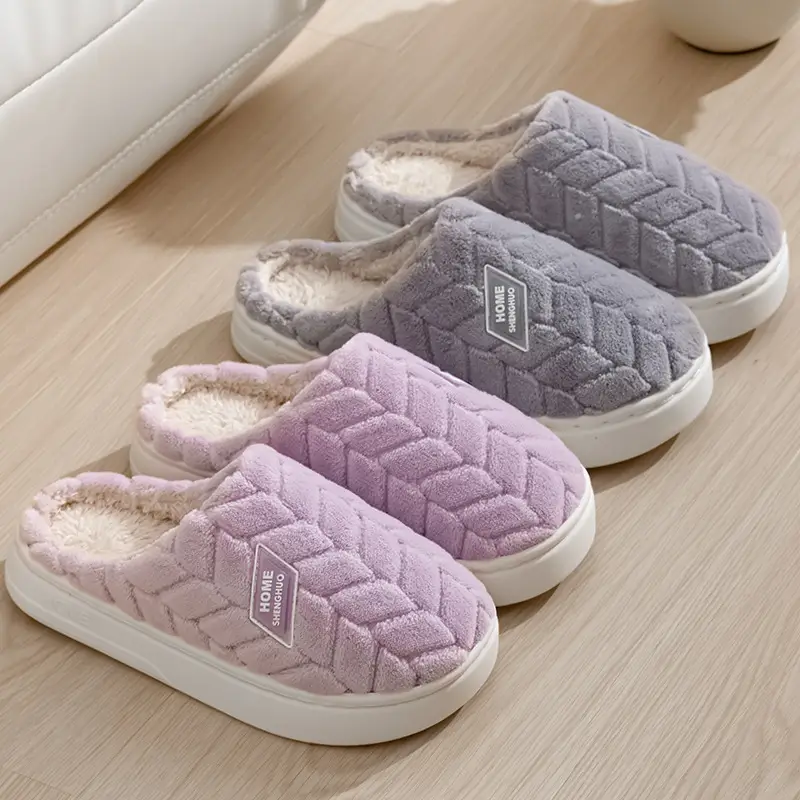 Autumn and Winter Cotton Slippers for Women, Baotou Warm Plush Thickeneded Soft Sole Anti-Slip Slippers for Couples at Home, Men's Slippers