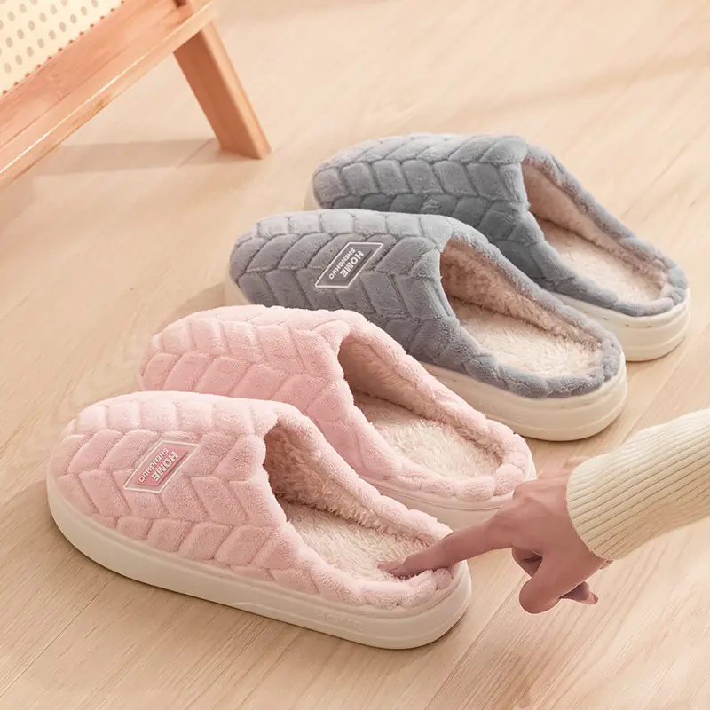 Autumn and Winter Cotton Slippers for Women, Baotou Warm Plush Thickeneded Soft Sole Anti-Slip Slippers for Couples at Home, Men's Slippers