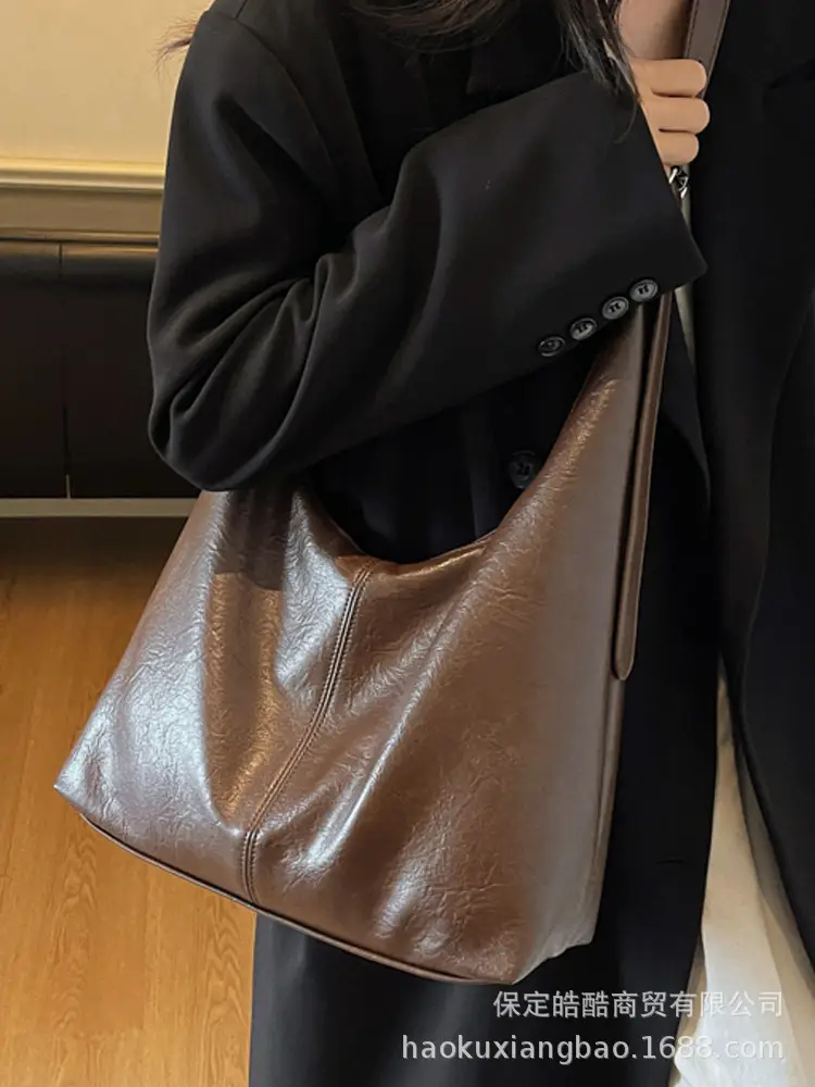 Brown Leather Shoulder Bag Large Capacity Women - Image 8