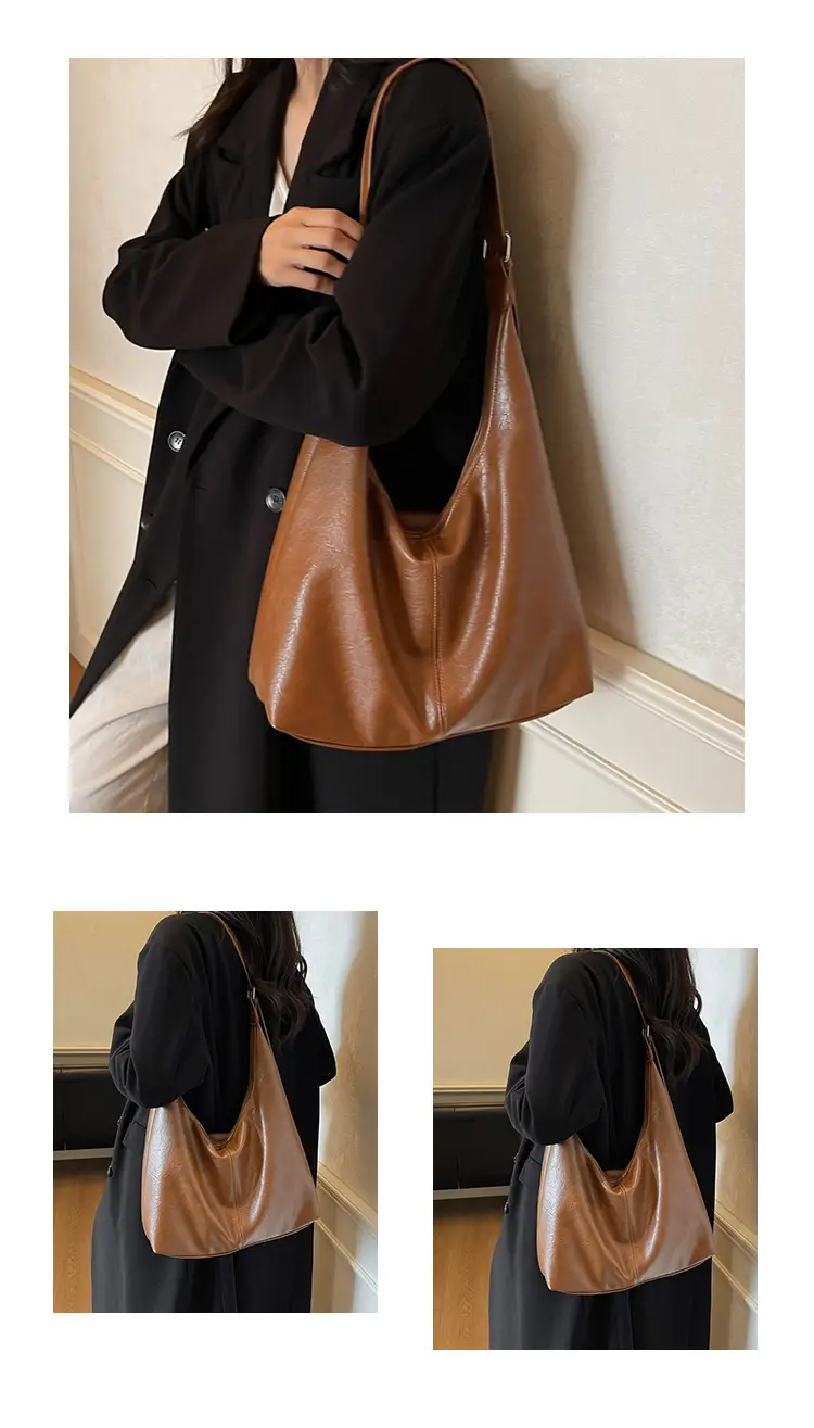 Brown Leather Shoulder Bag Large Capacity Women — feature 8