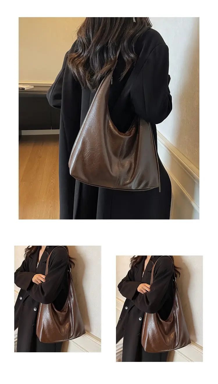 Brown Leather Shoulder Bag Large Capacity Women — feature 9