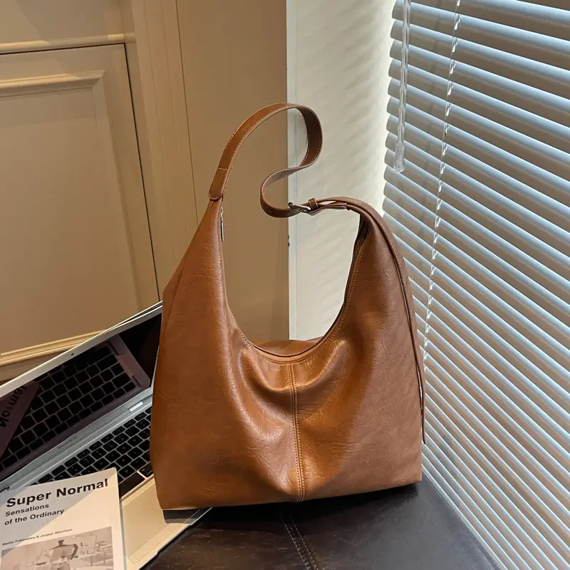 Brown Leather Shoulder Bag Large Capacity Women - Image 2
