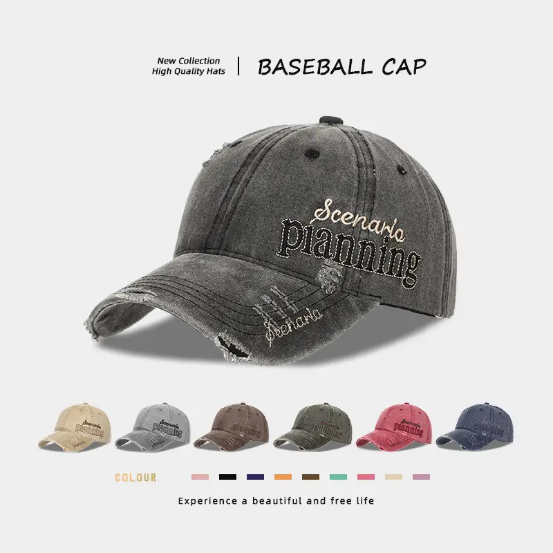 Men Distressed Denim Cap with Embroidered Duckbill Design - Image 8