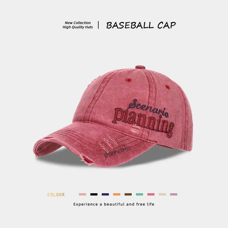 Men Distressed Denim Cap with Embroidered Duckbill Design - Image 11