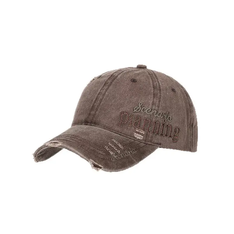 Men Distressed Denim Cap with Embroidered Duckbill Design - Image 12