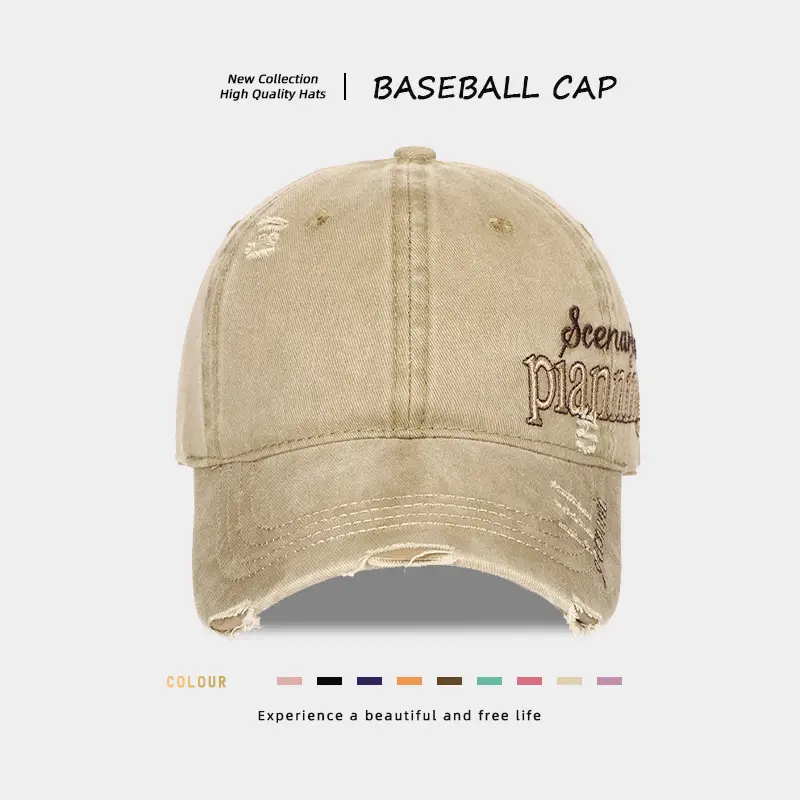 Men Distressed Denim Cap with Embroidered Duckbill Design — feature 10