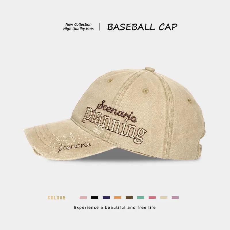 Men Distressed Denim Cap with Embroidered Duckbill Design — feature 11