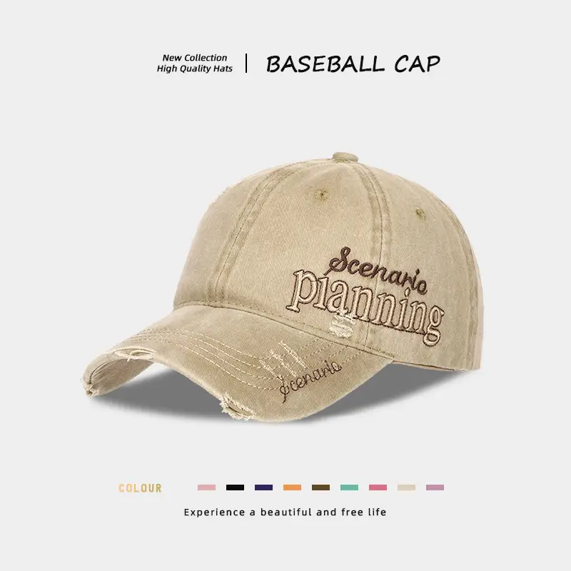 Men Distressed Denim Cap with Embroidered Duckbill Design — feature 2
