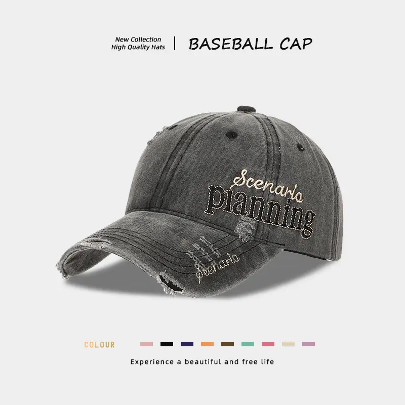 Men Distressed Denim Cap with Embroidered Duckbill Design — feature 3