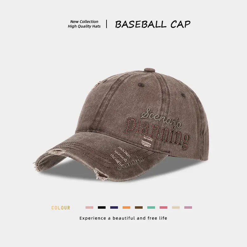 Men Distressed Denim Cap with Embroidered Duckbill Design - Image 4
