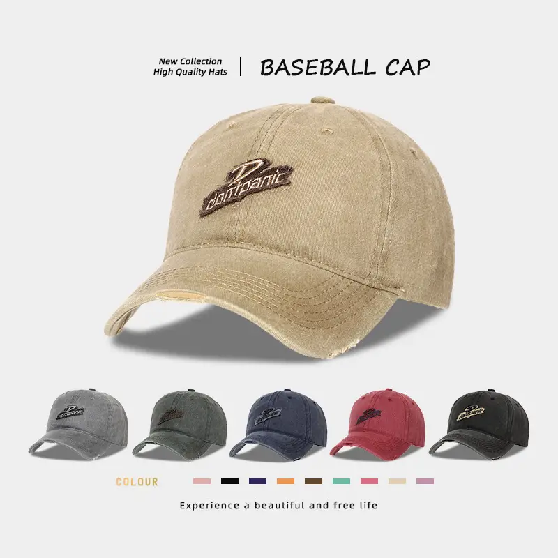 Vintage Distressed Wash Denim Baseball Cap for Women with Wide Brim & Duckbill Embroidery - Image 7