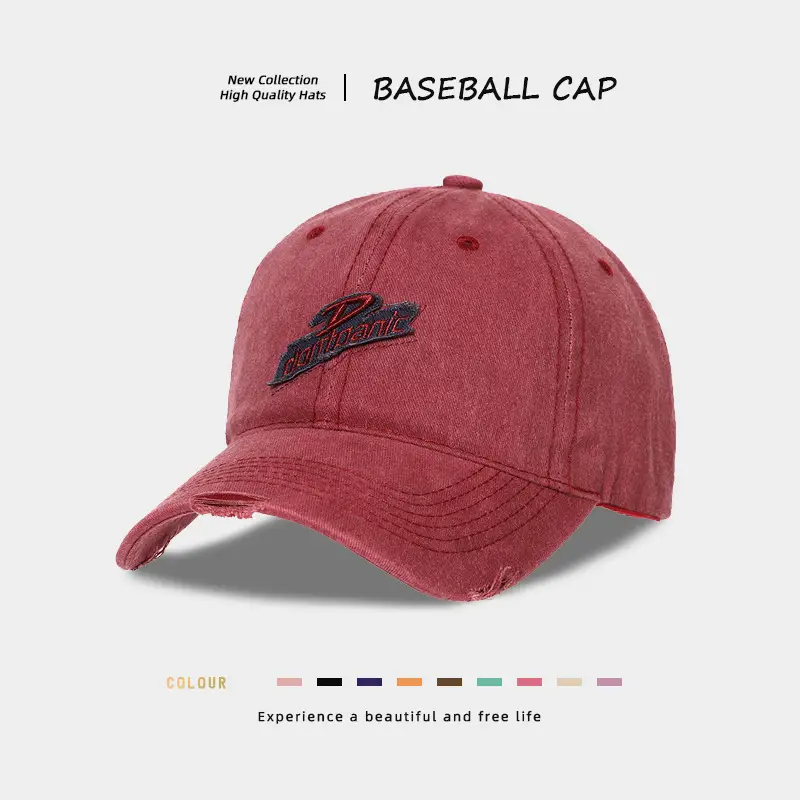 Vintage Distressed Wash Denim Baseball Cap for Women with Wide Brim & Duckbill Embroidery - Image 9