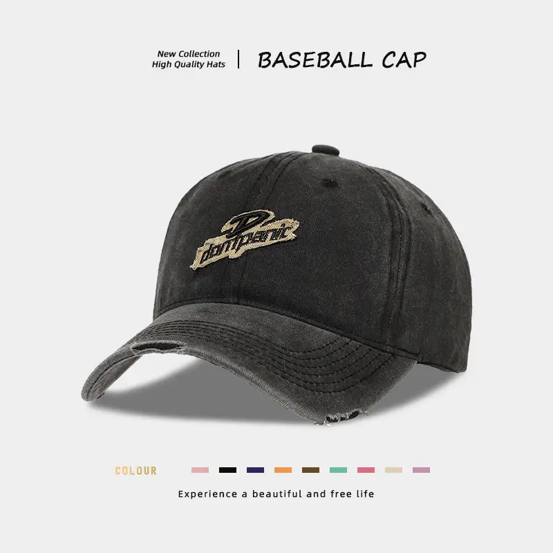 Vintage Distressed Wash Denim Baseball Cap for Women with Wide Brim & Duckbill Embroidery - Image 10