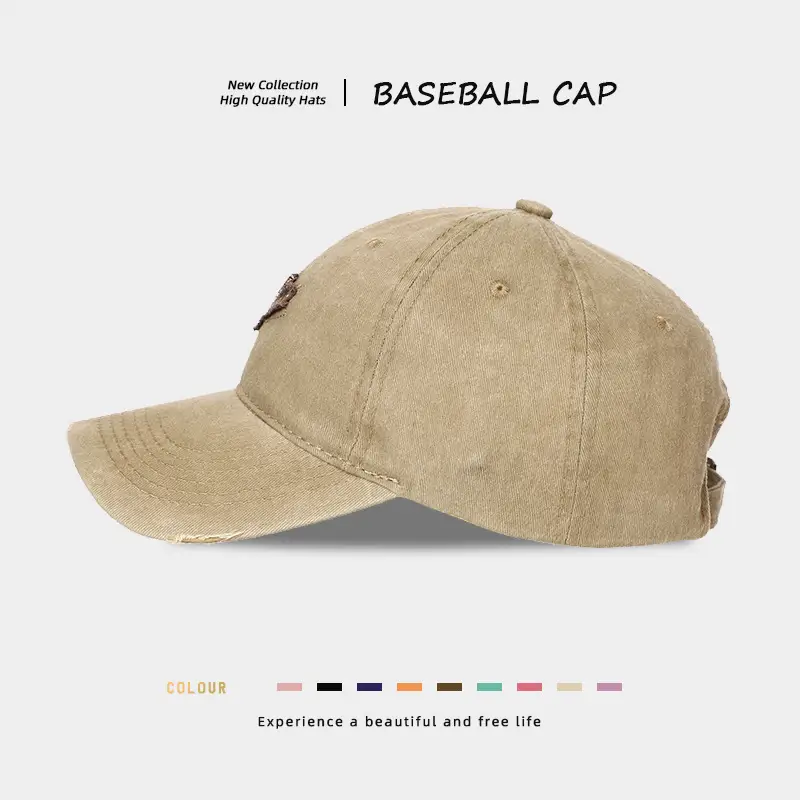 Vintage Distressed Wash Denim Baseball Cap for Women with Wide Brim & Duckbill Embroidery — feature 10