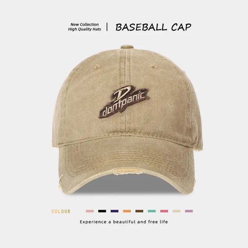 Vintage Distressed Wash Denim Baseball Cap for Women with Wide Brim & Duckbill Embroidery — feature 8