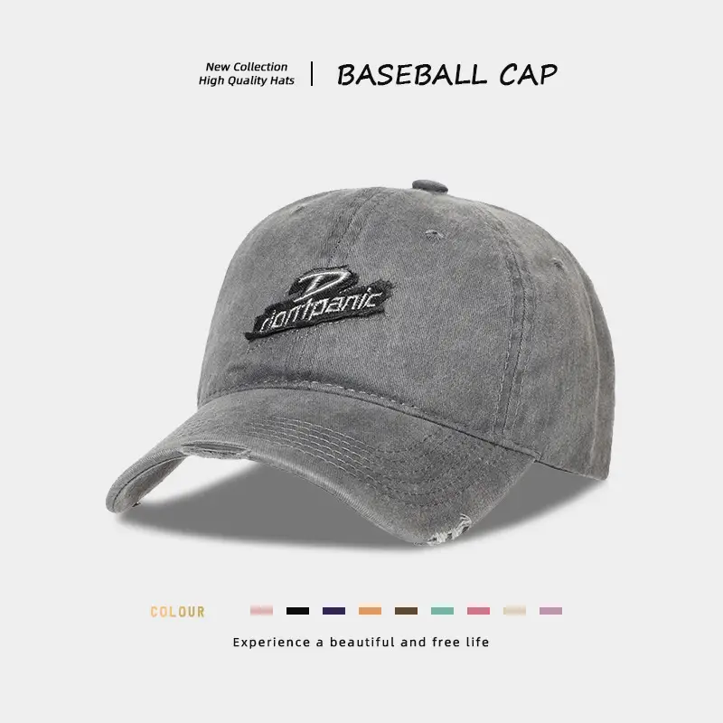 Vintage Distressed Wash Denim Baseball Cap for Women with Wide Brim & Duckbill Embroidery - Image 4