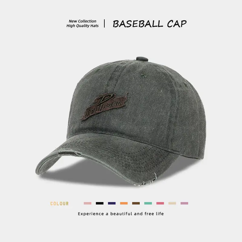 Vintage Distressed Wash Denim Baseball Cap for Women with Wide Brim & Duckbill Embroidery - Image 6