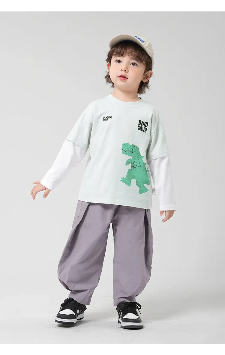 Boys Grey Cotton Pants with Elastic Laces Spring Autumn Set — feature 32