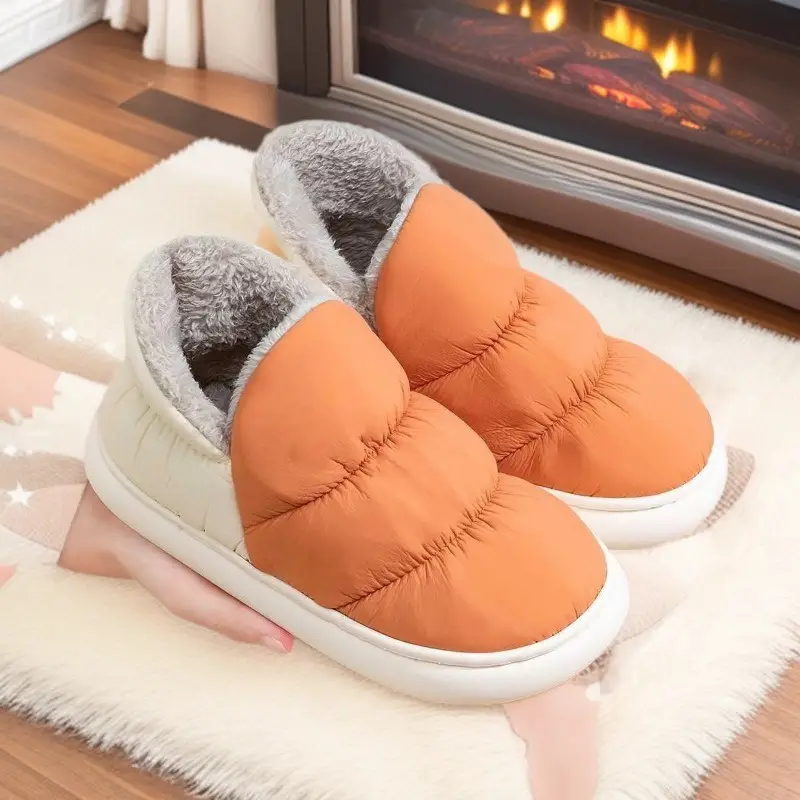Winter Warm Cotton Slippers for Men Women Blue Orange - Image 5