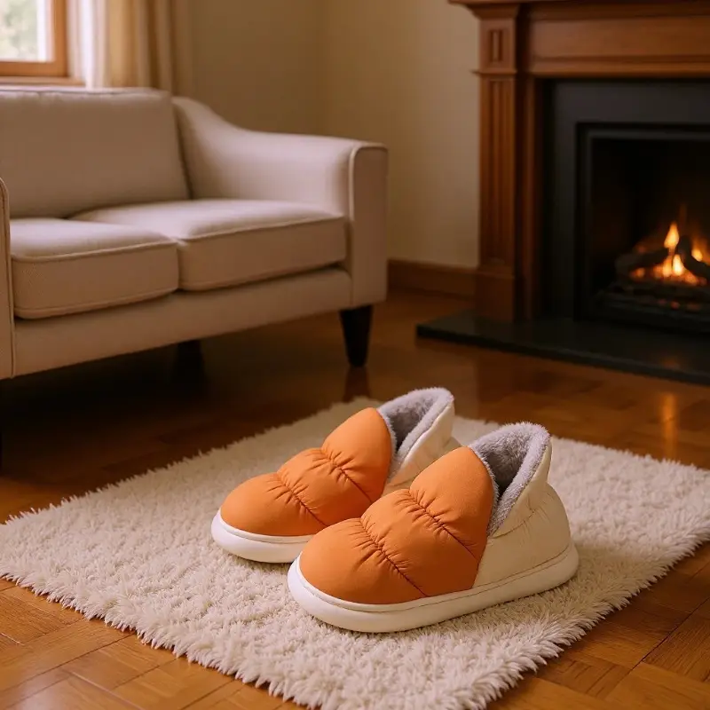 Winter Warm Cotton Slippers for Men Women Blue Orange - Image 6