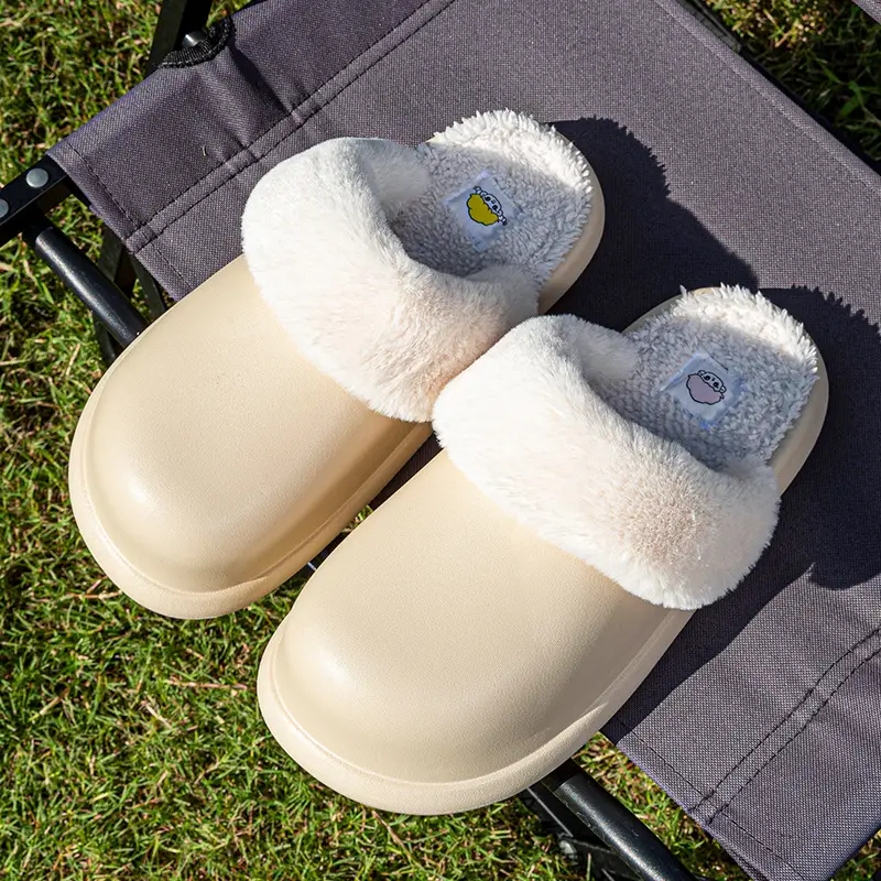 Winter Waterproof Cotton Slippers for Women, Eva Lightweight and Warm Indoor Furry Slippers, Thick-Soled Home Cotton Slippers for Men