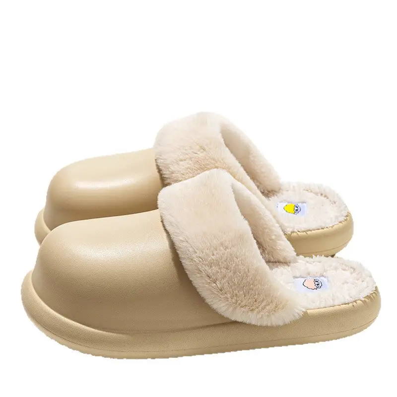 Winter Waterproof Cotton Slippers for Women, Eva Lightweight and Warm Indoor Furry Slippers, Thick-Soled Home Cotton Slippers for Men